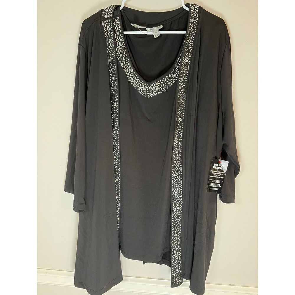 Catherines 30W Black Rhinestone Pearl Embellished Cardigan & Tank 2pc Set NWT
